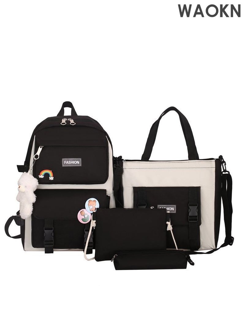 WAOKN School Backpack durable water resistant Set of 4 Pieces for Girls/Boys School Bag Set with Shoulder Bag Handle Bag, Sling Bag and Pencil Bag 4 in 2 Waterproof School Backpack Set - Image 1