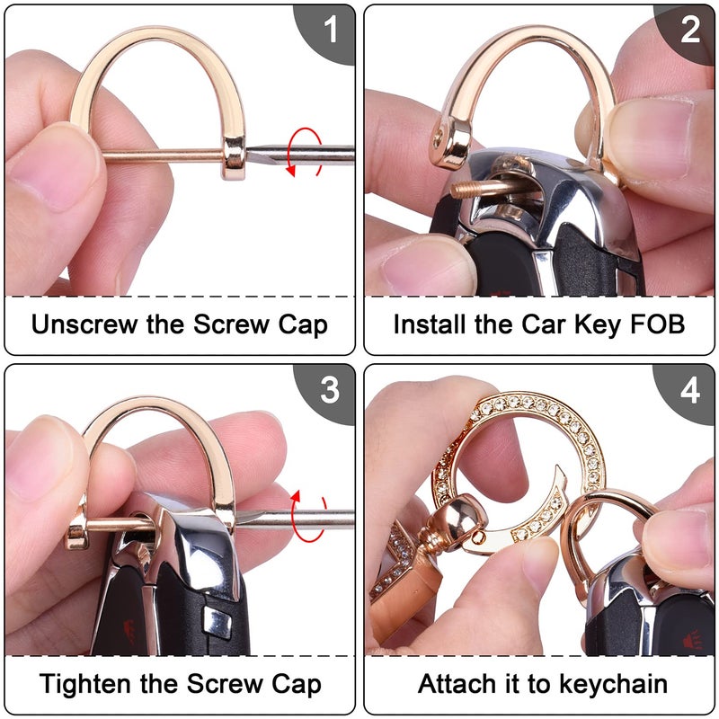 Wisdompro Genuine Leather Car Keychain, Universal Bling Key FOB Keychain Holder Leather Key Chains Women for Car Keys with Anti-lost D-ring, 2 Keyrings, 360 Degree Rotatable - Black - Image 5
