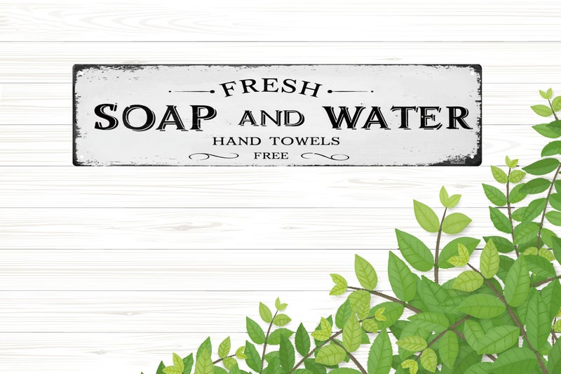 CSWLJS Rustic Metal Tin Signs Farmhouse Bathroom Decor Fresh Soap and Water Sign Vintage Wood Plaque Rustic for Wall Art Decoration Restroom 4x16 Inch - Image 5