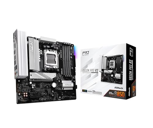 ASRock B850M Pro RS Micro-ATX AM5 Motherboard, AMD Ryzen 9000/8000/7000 Support, DDR5 8000+(OC), PCIe 5.0, WiFi 6E, 2.5G LAN, USB 3.2 Gen2 Type-C - Image 1