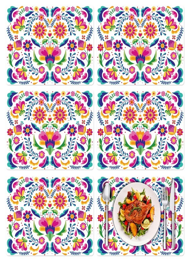 Tarklanda Mexican Fiesta Placemats Set of 6 Colorful Mexican Floral Table Mats 11x15.7 Inches Day of The Dead Wipeable Vinyl Place Mats for Cinco de Mayo, Kitchen, Dining Party Decor - Image 1