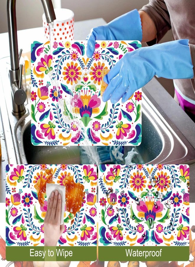 Tarklanda Mexican Fiesta Placemats Set of 6 Colorful Mexican Floral Table Mats 11x15.7 Inches Day of The Dead Wipeable Vinyl Place Mats for Cinco de Mayo, Kitchen, Dining Party Decor - Image 3