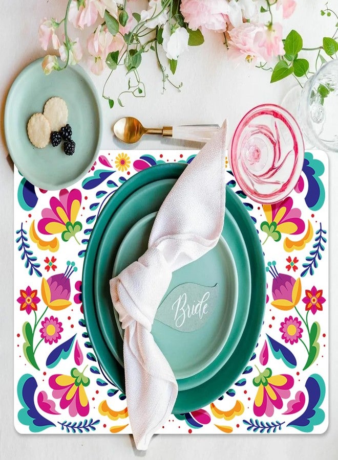 Tarklanda Mexican Fiesta Placemats Set of 6 Colorful Mexican Floral Table Mats 11x15.7 Inches Day of The Dead Wipeable Vinyl Place Mats for Cinco de Mayo, Kitchen, Dining Party Decor - Image 4