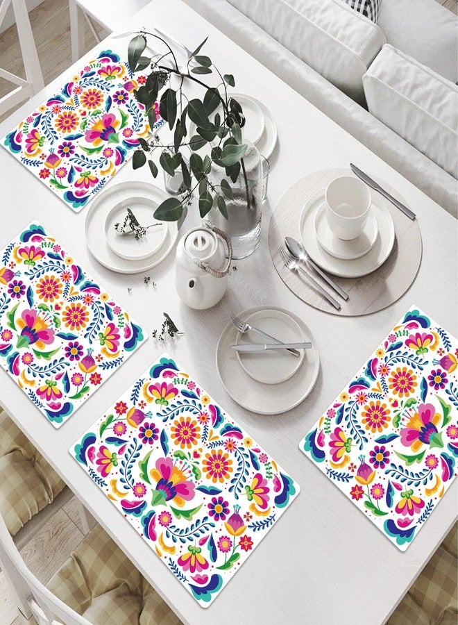 Tarklanda Mexican Fiesta Placemats Set of 6 Colorful Mexican Floral Table Mats 11x15.7 Inches Day of The Dead Wipeable Vinyl Place Mats for Cinco de Mayo, Kitchen, Dining Party Decor - Image 5