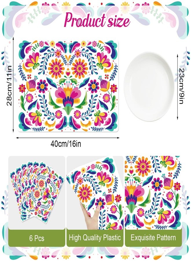 Tarklanda Mexican Fiesta Placemats Set of 6 Colorful Mexican Floral Table Mats 11x15.7 Inches Day of The Dead Wipeable Vinyl Place Mats for Cinco de Mayo, Kitchen, Dining Party Decor - Image 2