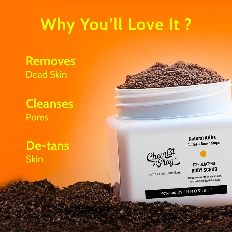 Chemist at Play Exfoliating Body Scrub For Removing Tan & Dead Skin Cells | Rough & Bumpy Skin, Tanned & Pigmented Skin | For Smooth, Soft & Bright Skin | Natural AHAs | Coffee 2.6 fl oz. - Image 2
