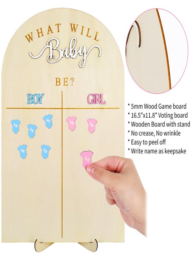 JarThenaAMCS لوحة تصويت كشف جنس المولود من JarThenaAMCS مع حامل، لافتة خشبية لتخمين جنس المولود، لوحة عرض "بنت أم ولد؟" مع ملصقات ملابس أطفال باللونين الوردي والأزرق لتزيين حفلات الأطفال - Image 3