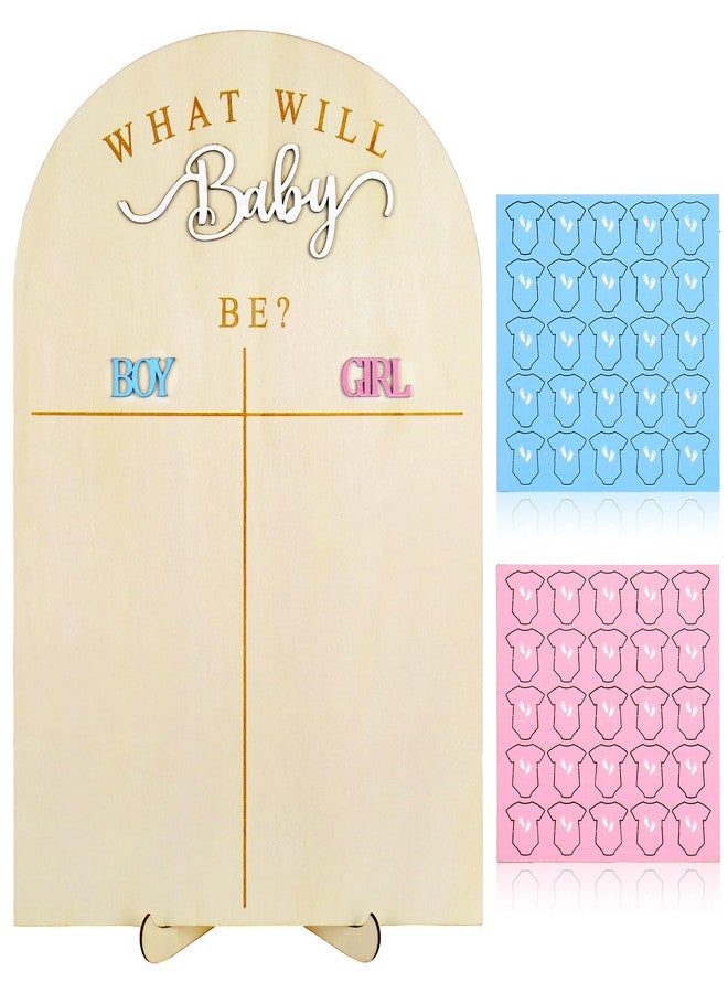 JarThenaAMCS لوحة تصويت كشف جنس المولود من JarThenaAMCS مع حامل، لافتة خشبية لتخمين جنس المولود، لوحة عرض "بنت أم ولد؟" مع ملصقات ملابس أطفال باللونين الوردي والأزرق لتزيين حفلات الأطفال - Image 1