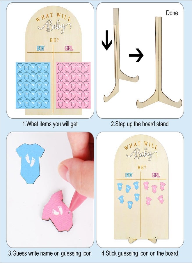 JarThenaAMCS لوحة تصويت كشف جنس المولود من JarThenaAMCS مع حامل، لافتة خشبية لتخمين جنس المولود، لوحة عرض "بنت أم ولد؟" مع ملصقات ملابس أطفال باللونين الوردي والأزرق لتزيين حفلات الأطفال - Image 4