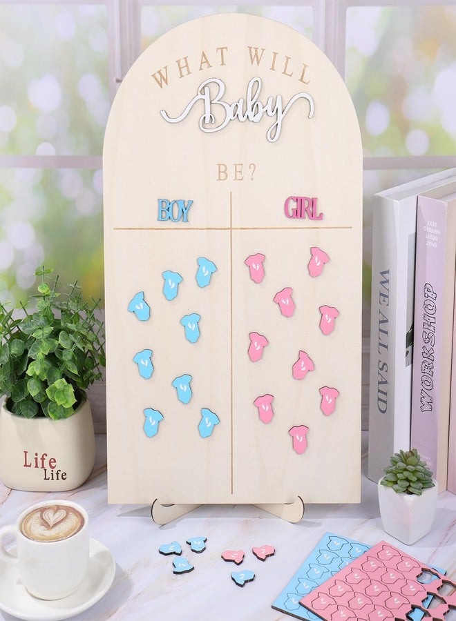 JarThenaAMCS لوحة تصويت كشف جنس المولود من JarThenaAMCS مع حامل، لافتة خشبية لتخمين جنس المولود، لوحة عرض "بنت أم ولد؟" مع ملصقات ملابس أطفال باللونين الوردي والأزرق لتزيين حفلات الأطفال - Image 5