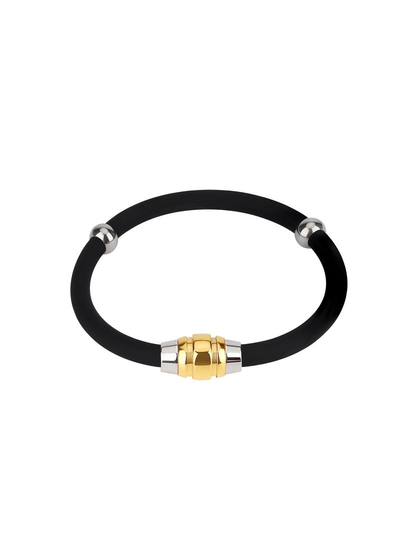 Generic Anti-Static Bracelet, Silicone Wrist Straps Band, Fashion Anti-Static Products, Silicon Titanium, Magnetic Germanium Jewelry for Girls, Women, Men, Kids, Teens (Black Gold, 19CM) - Image 1