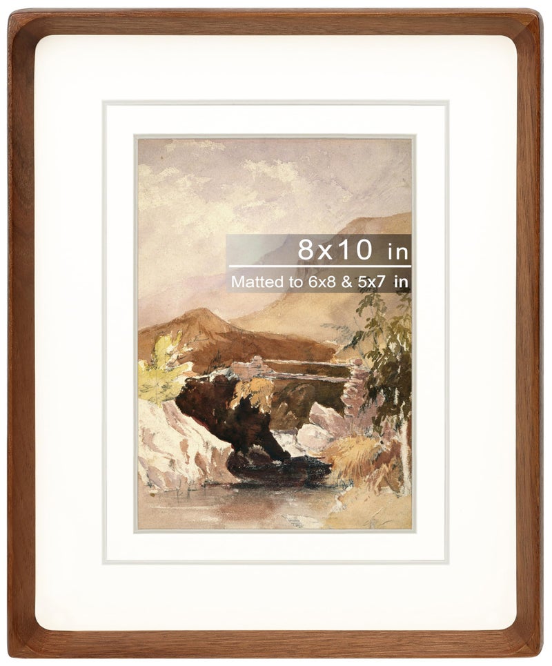 Gdfmsc 8x10 Picture Frame with Mat for 5x7/6x8, Natural Walnut Wood Handcrafted Rounded Corner with Real Glass, Vertical or Horizontal Display Photo Gallery Wall & Tabletop Frame - Image 1
