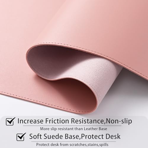 AROPANA Anti-Slip Extended Mouse Pad | PU Vegan Leather Desk Mat | Large Computer Desk Protector Pad with Suede Base for Keyboard, Laptop, Office & Home (60x35CM, Pink) - Image 3