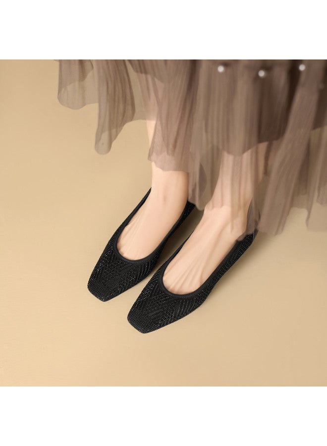 St&Sat French-style Square-toe Crystal Shallow Opening Women's Single Shoes With Internal Height Increase, Breathable, Fashionable Business Commuting Shoes, Wedding Shoes - Image 2