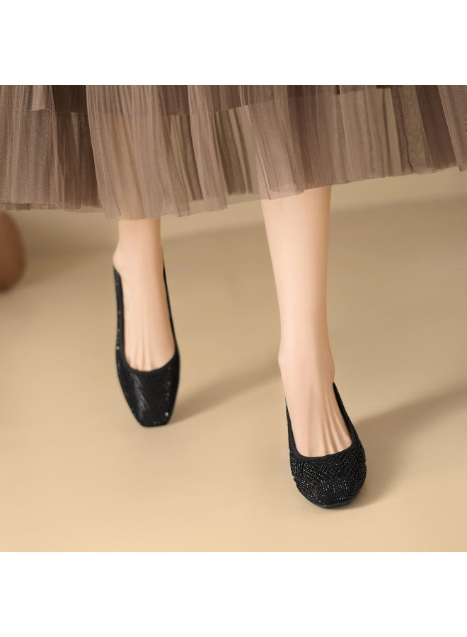 St&Sat French-style Square-toe Crystal Shallow Opening Women's Single Shoes With Internal Height Increase, Breathable, Fashionable Business Commuting Shoes, Wedding Shoes - Image 4