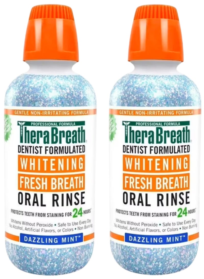 TheraBreath (Pack of 2) Whitening Fresh Breath Oral Rinse, Dazzling Mint, 2x16 oz  - Image 1
