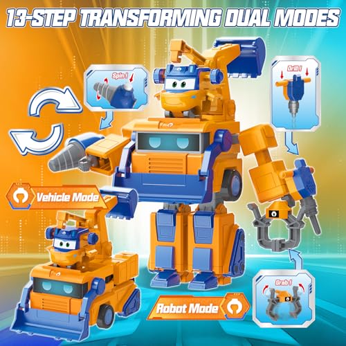 SUPER WINGS ألعاب سوبر وينغز القابلة للتحويل 6 روبوتات سوبر و 2 ميني مارتى بدلة تحويل 2 في 1 سيارة سباق روبوت شخصية عمل للأولاد والبنات بعمر 3 سنوات هدايا للأطفال في مرحلة ما قبل المدرسة برتقالى - Image 5