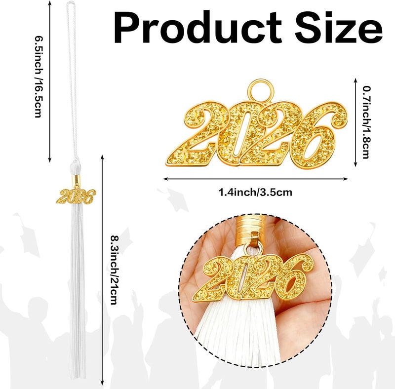 RHOttbiy 2026 Graduation Tassel, 2026 Tassel Graduation, 2026 Tassels for Graduations Cap with 2026 Year Gold Charms for Graduate Cap, White Graduations Tassels for Class of 2026 Grad Ceremonies Accessories - Image 3