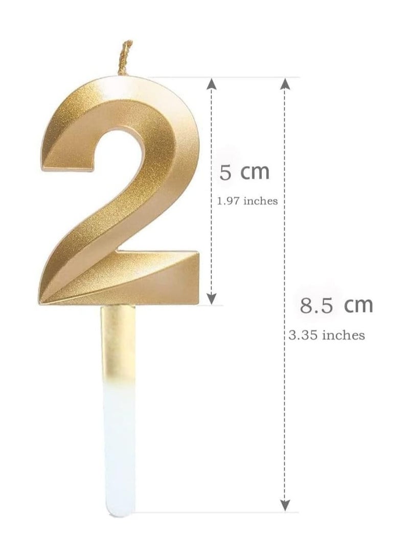 GOLDEDGE 3D Shape Birthday Cake Candle Gold Glitter Birthday Candle Decorative Decoration for Birthday Anniversary Wedding Party Graduation Party (Number 2) - Image 2