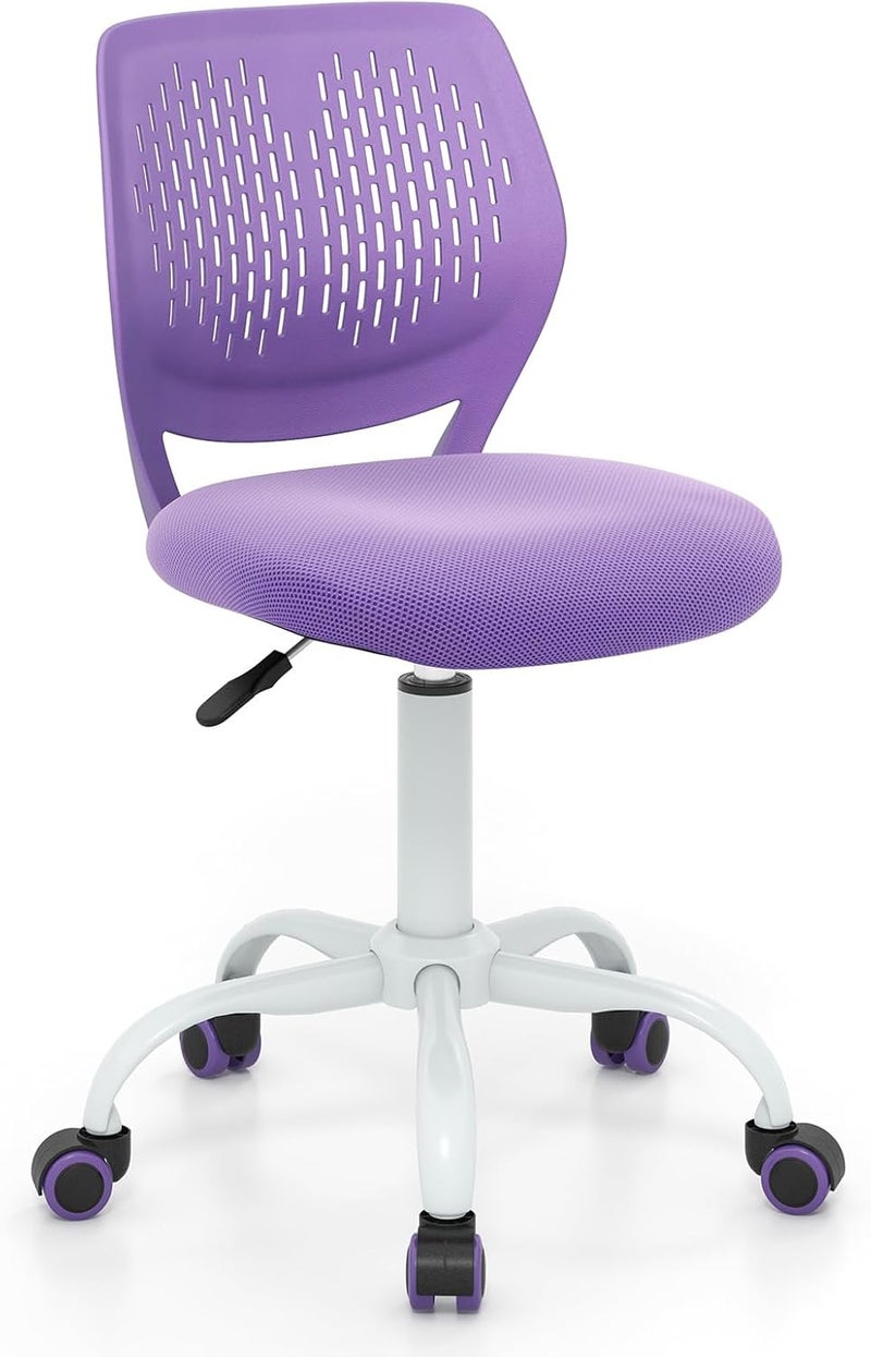 Giantex Kids Desk Chair, Adjustable Children Study Chair, Swivel Armless Mesh Task Office Chair, Computer Desk Chair with Adjustable Height & Lumbar Support (Purple) - Image 1