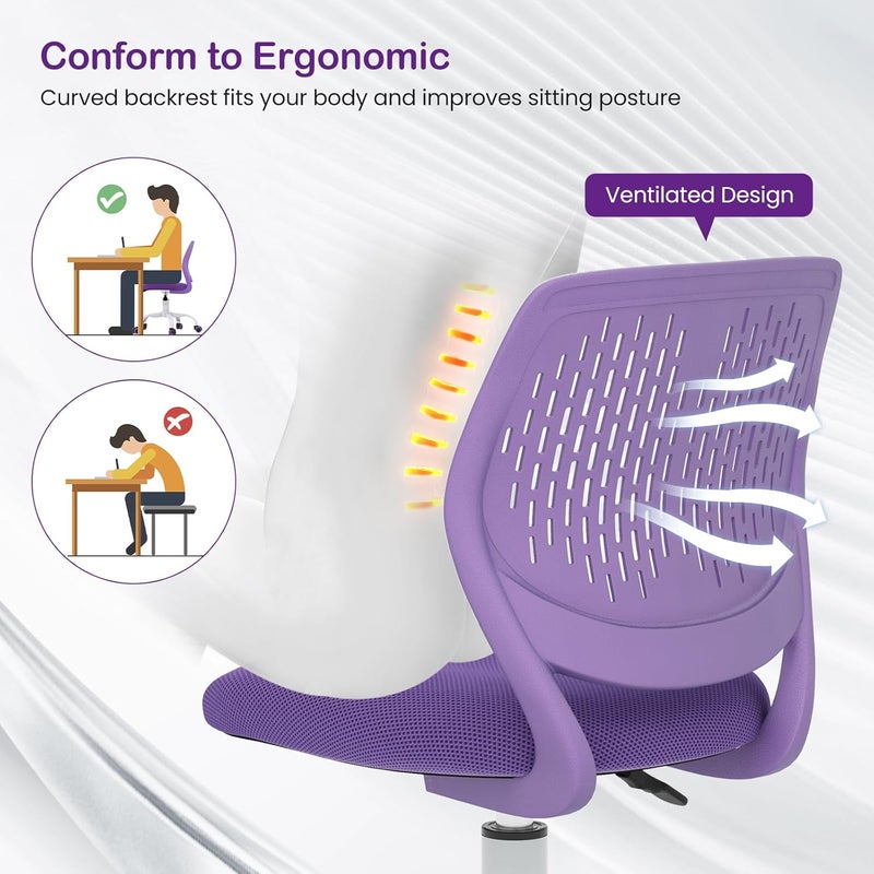 Giantex Kids Desk Chair, Adjustable Children Study Chair, Swivel Armless Mesh Task Office Chair, Computer Desk Chair with Adjustable Height & Lumbar Support (Purple) - Image 5