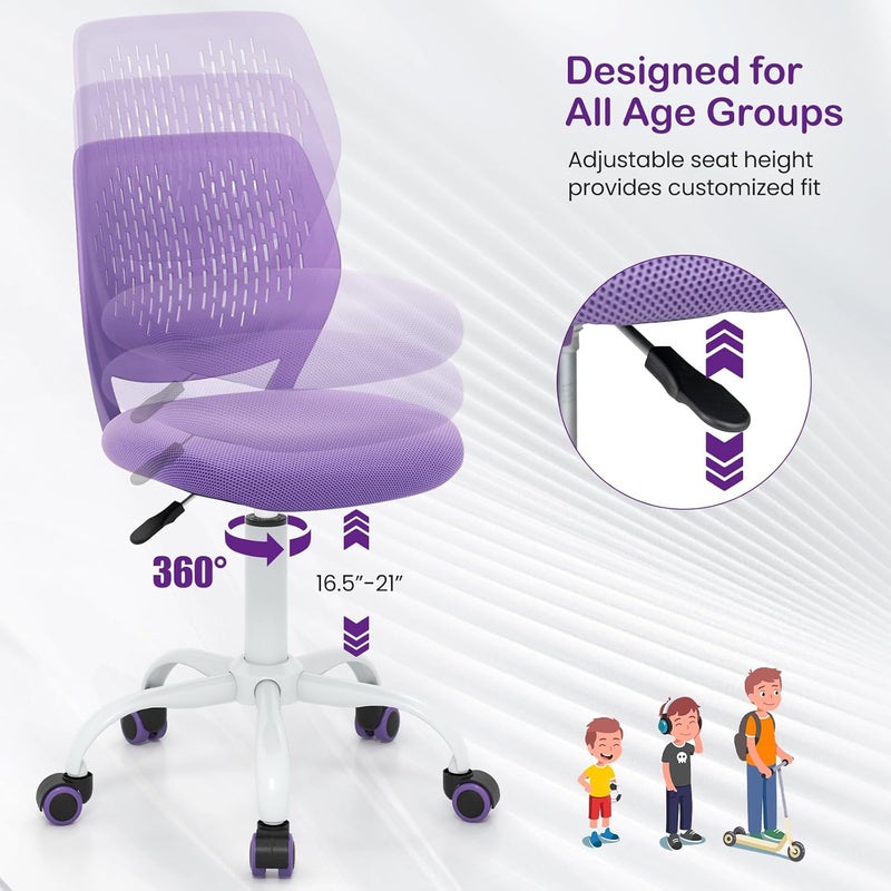 Giantex Kids Desk Chair, Adjustable Children Study Chair, Swivel Armless Mesh Task Office Chair, Computer Desk Chair with Adjustable Height & Lumbar Support (Purple) - Image 4