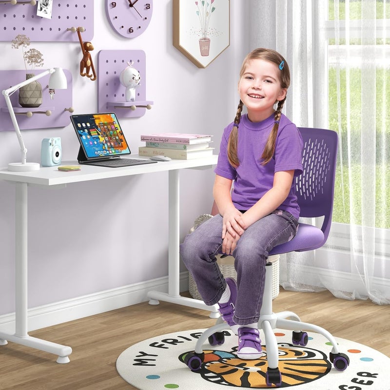 Giantex Kids Desk Chair, Adjustable Children Study Chair, Swivel Armless Mesh Task Office Chair, Computer Desk Chair with Adjustable Height & Lumbar Support (Purple) - Image 2