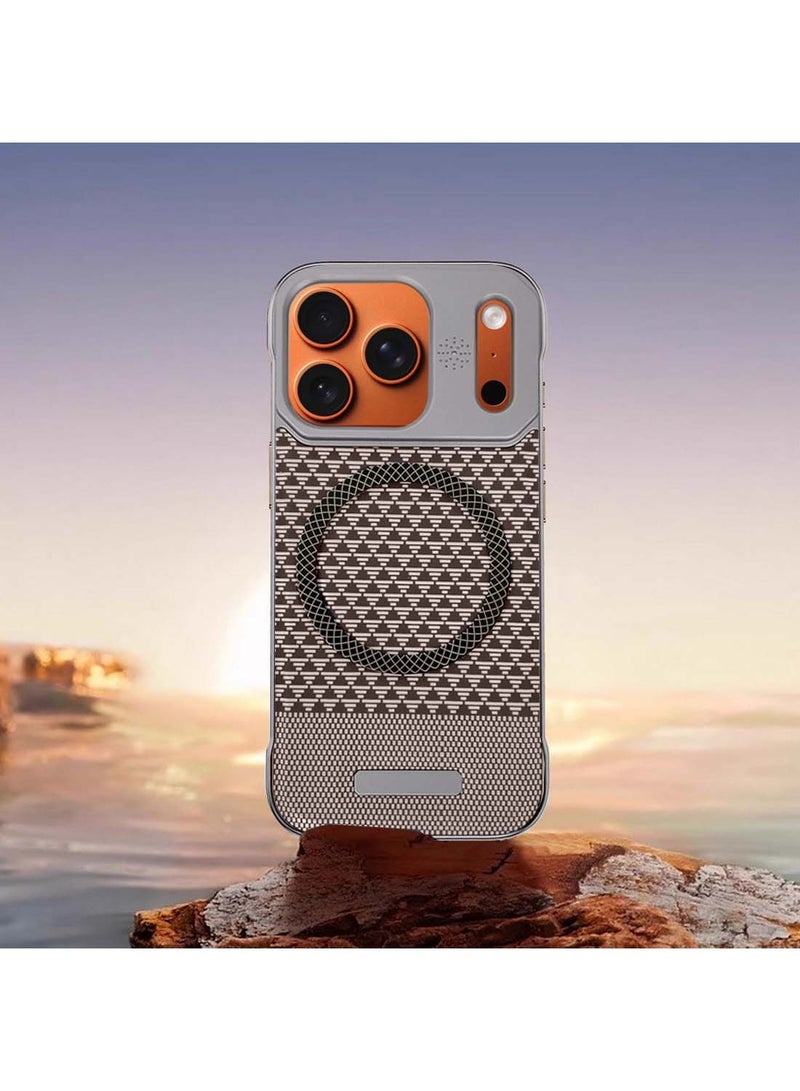 Wtech Apple iPhone 17 Pro 5G 2025 Magnetic Metal Frameless Fabric Texture Slim PC Magsafe Case Cover (MCCPSN) - Grey/Brown - Image 4