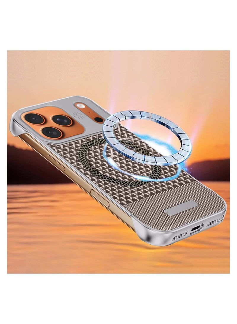 Wtech Apple iPhone 17 Pro 5G 2025 Magnetic Metal Frameless Fabric Texture Slim PC Magsafe Case Cover (MCCPSN) - Grey/Brown - Image 2