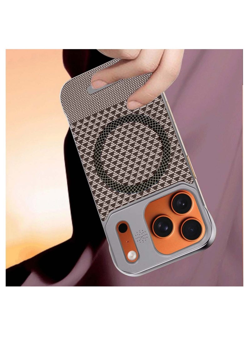 Wtech Apple iPhone 17 Pro 5G 2025 Magnetic Metal Frameless Fabric Texture Slim PC Magsafe Case Cover (MCCPSN) - Grey/Brown - Image 3