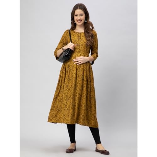 CEE 18 Cotton Rayon A-Line Flaired Maternity Feeding Kurti for Women with Zippers | Maternity Dress in Breathable Fabric for Pre and Post Pregnancy & Nursing for Mom - (Large_Dusty Brown) - Image 4