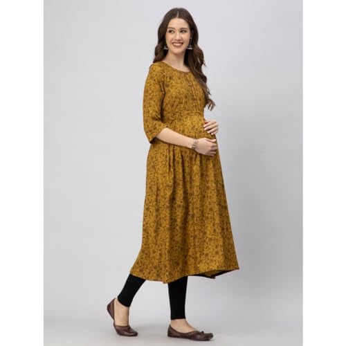 CEE 18 Cotton Rayon A-Line Flaired Maternity Feeding Kurti for Women with Zippers | Maternity Dress in Breathable Fabric for Pre and Post Pregnancy & Nursing for Mom - (Large_Dusty Brown) - Image 3