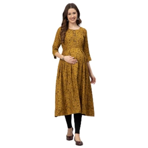 CEE 18 Cotton Rayon A-Line Flaired Maternity Feeding Kurti for Women with Zippers | Maternity Dress in Breathable Fabric for Pre and Post Pregnancy & Nursing for Mom - (Large_Dusty Brown) - Image 1