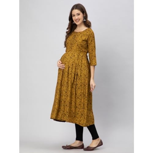 CEE 18 Cotton Rayon A-Line Flaired Maternity Feeding Kurti for Women with Zippers | Maternity Dress in Breathable Fabric for Pre and Post Pregnancy & Nursing for Mom - (Large_Dusty Brown) - Image 2