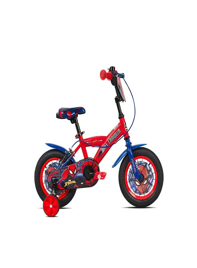 Spartan Marvel Spiderman Super Spidey 12-Inch Bike For Kids | 12-Inch Wheel Size | Adjustable Seat | Training Wheels | Front Plate | Chain Guard | Coaster Brake | Superhero Graphics | Red/Blue Color - Image 1
