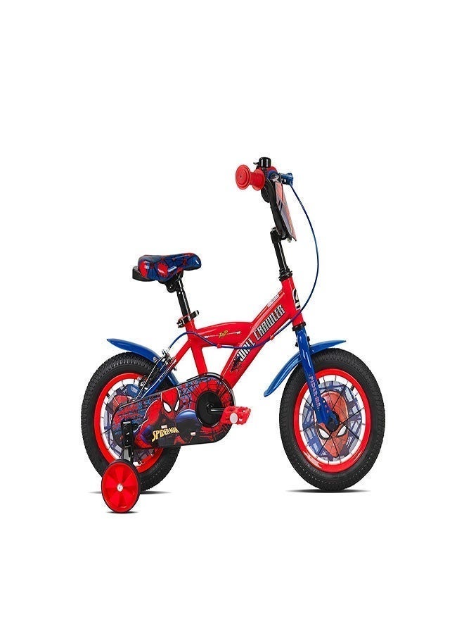 Spartan Marvel Spiderman Super Spidey 12-Inch Bike For Kids | 12-Inch Wheel Size | Adjustable Seat | Training Wheels | Front Plate | Chain Guard | Coaster Brake | Superhero Graphics | Red/Blue Color - Image 1