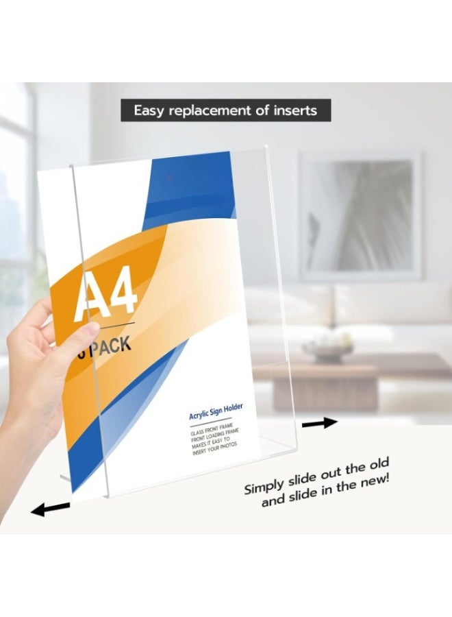 Slasa Acrylic Sign Holder A4 – 6 Pack Transparent L-Shape Display Stand for Menus, Flyers, Photos & Price Cards – Clear Table Sign Holder for Reception, Office, Shop, Restaurant & Hotel – 8.27x11.69 Inch - Image 2