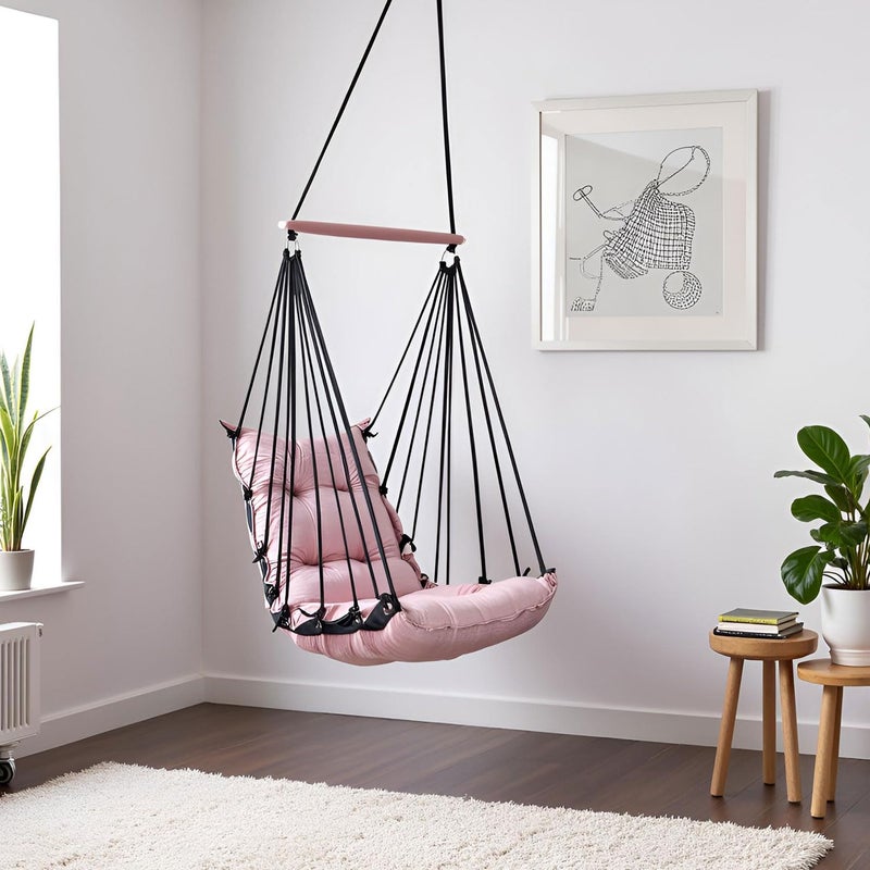 JULJULIA أرجوحة للشرفة - جولا مميزة للبالغين للمنزل، جولا آمنة للأطفال، كرسي معلق للشرفة الداخلية، تصميم متين ومريح، سهولة التركيب والصيانة - JJ_Low-K-Peach - Image 3