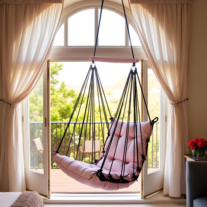 JULJULIA أرجوحة للشرفة - جولا مميزة للبالغين للمنزل، جولا آمنة للأطفال، كرسي معلق للشرفة الداخلية، تصميم متين ومريح، سهولة التركيب والصيانة - JJ_Low-K-Peach - Image 5
