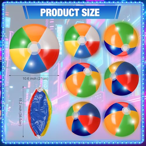 MiniInflat 12 Pcs Light up Beach Balls 16 Jumbo Pool LED Balls Glow in The Dark Neon Giant Inflatable for Summer Hawaiian Tropical Theme Beach Party Decor Water Accessory Rainbow - Image 5