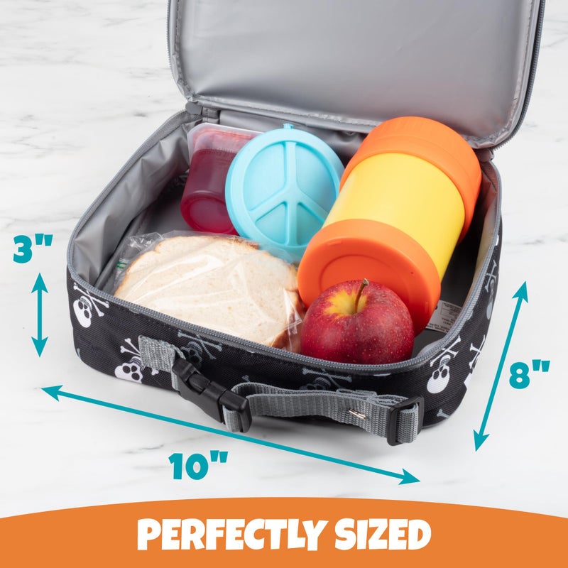 Bentology Lunch Box For Boys - Kids Insulated  Durable Lunchbox Tote Bag Fits Bento Boxes  Containers  Jars & Bottles  Reusable Back To School Lunch Sleeve Keeps Food Hotter Or Colder Longer- Skull - Image 4