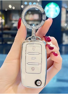 GROIC Crystal Car Key Fob Cover Chains for Volkswagen Models, Bling Car Smart Key Fob Keyless Entry Remote for Ladies Women With Contact Information and Hand Rope  - Image 5