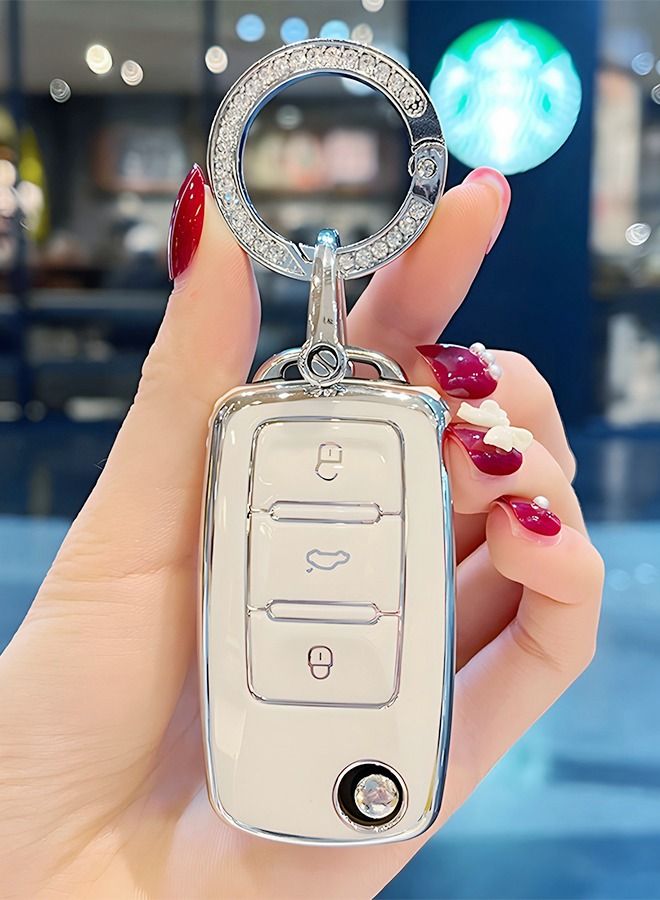GROIC Crystal Car Key Fob Cover Chains for Volkswagen Models, Bling Car Smart Key Fob Keyless Entry Remote for Ladies Women With Contact Information and Hand Rope - Image 5