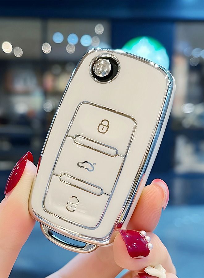 GROIC Crystal Car Key Fob Cover Chains for Volkswagen Models, Bling Car Smart Key Fob Keyless Entry Remote for Ladies Women With Contact Information and Hand Rope - Image 4
