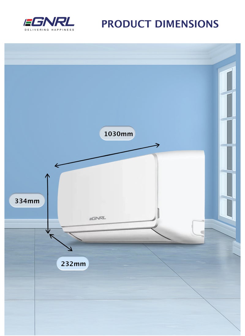 EGNRL - 18000 BTU T3 Rotary Split AC R410a, EG18TN, 2025 New Series Model, Turbo Efficient Compressor, Auto Restart And Smart Function, Remote Included 1.5 Ton White - Image 1