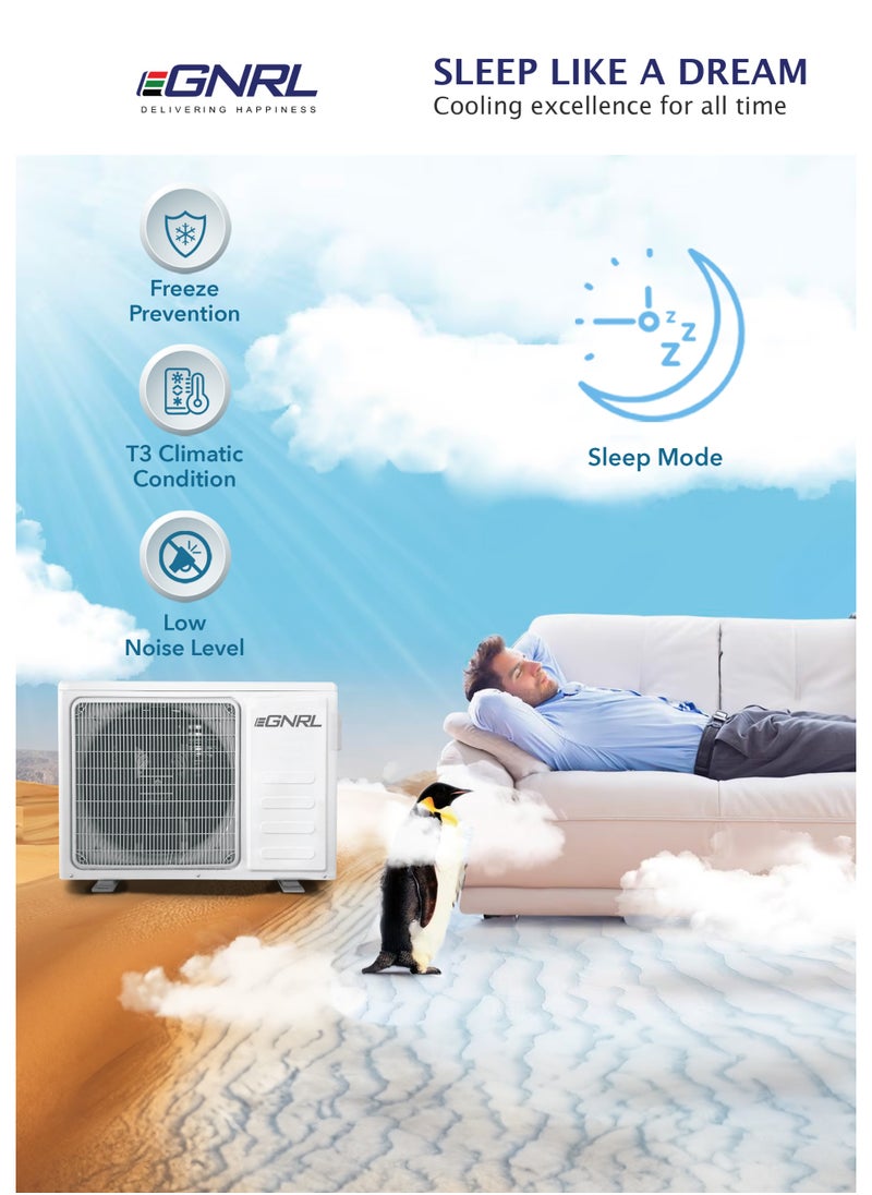 EGNRL - 18000 BTU T3 Rotary Split AC R410a, EG18TN, 2025 New Series Model, Turbo Efficient Compressor, Auto Restart And Smart Function, Remote Included 1.5 Ton White - Image 1