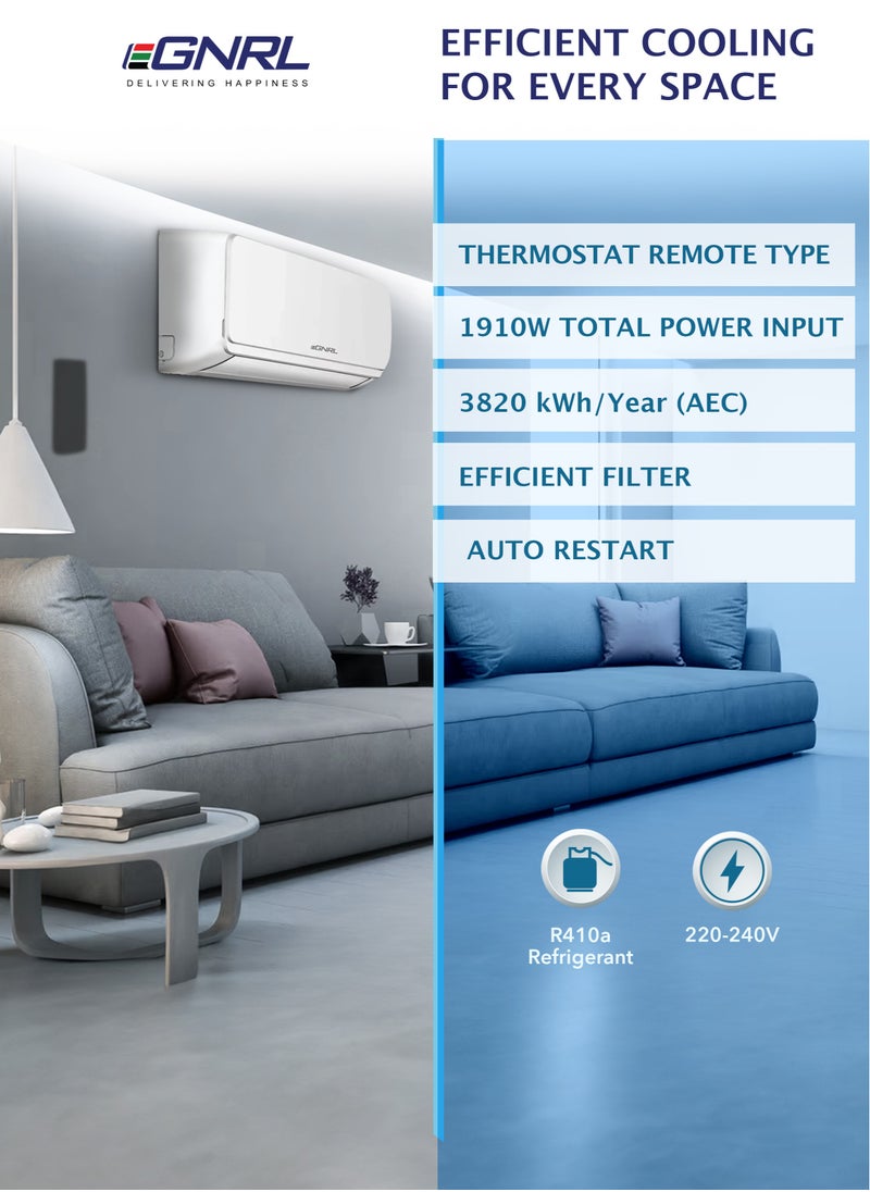EGNRL - 18000 BTU T3 Rotary Split AC R410a, EG18TN, 2025 New Series Model, Turbo Efficient Compressor, Auto Restart And Smart Function, Remote Included 1.5 Ton White - Image 1
