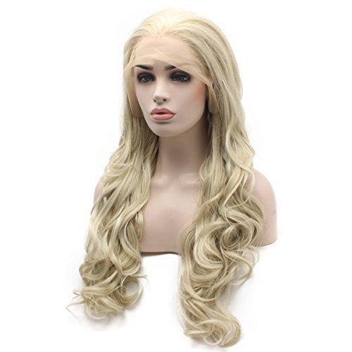 iwonawig Iewig Long Ash Blond Wavy Wig Synthetic Lace Front Hand Tied Natural Looking Wig Daily Use - Image 5
