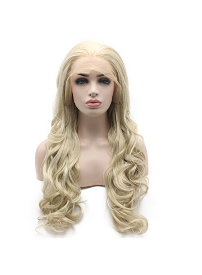 iwonawig Iewig Long Ash Blond Wavy Wig Synthetic Lace Front Hand Tied Natural Looking Wig Daily Use - Image 1