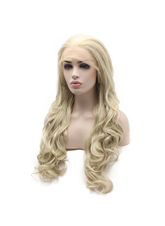 iwonawig Iewig Long Ash Blond Wavy Wig Synthetic Lace Front Hand Tied Natural Looking Wig Daily Use - Image 4